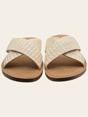 Soda Raffia Nude Criss Cross Slide Sandals Size 10 Coastal Chic Boho